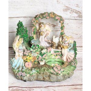Rare Vintage Tune Swan Lake Resin Angels in the Garden Centerpiece Music Statue